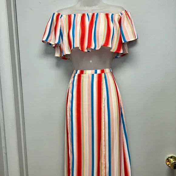 Showpo The Sound Of Sunset Rainbow Stripe 2 Piece Set Size 2 - Picture 4 of 10